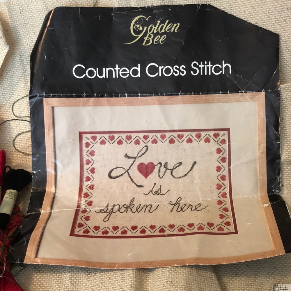 Golden Bee Love is Spoken Here Counted Cross Stitch 12”x9”